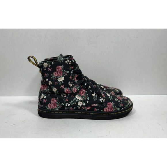 Dr. Martens Hackney Sneakers Women's Size 7 Black Floral Canvas Lace Up Shoes - Picture 1 of 8